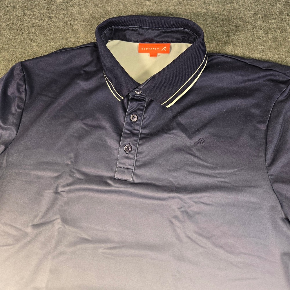 REDVANLY Polo Shirt Mens Large Navy White Ombre Gradient Golf Performance